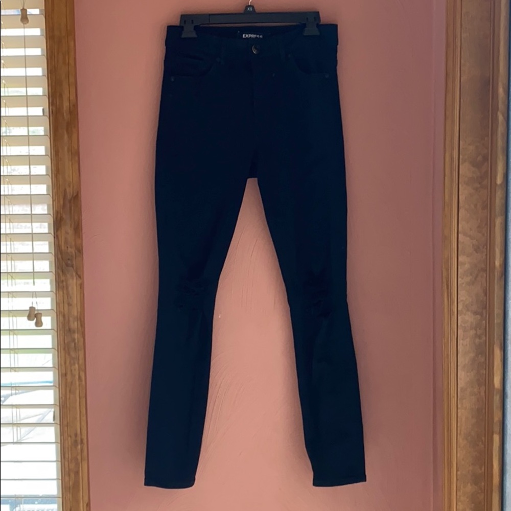 Black Ripped at the knees High Rise Express Jeans